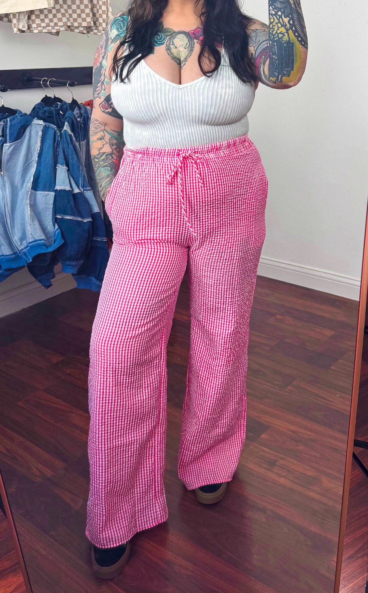 Gingham Plaid Pants : Pink