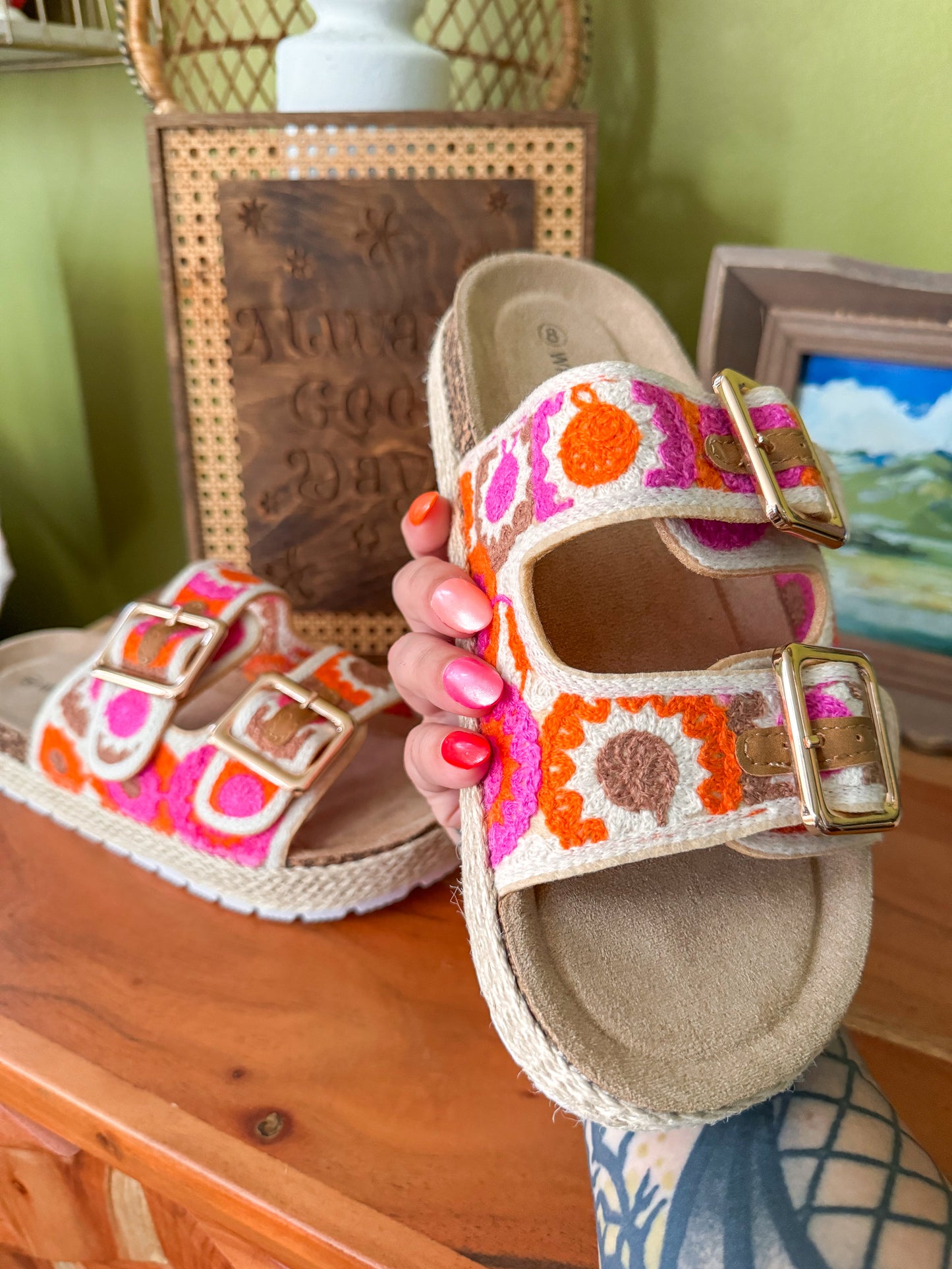 Floral Crochet Sandals : Pink & Orange Combo