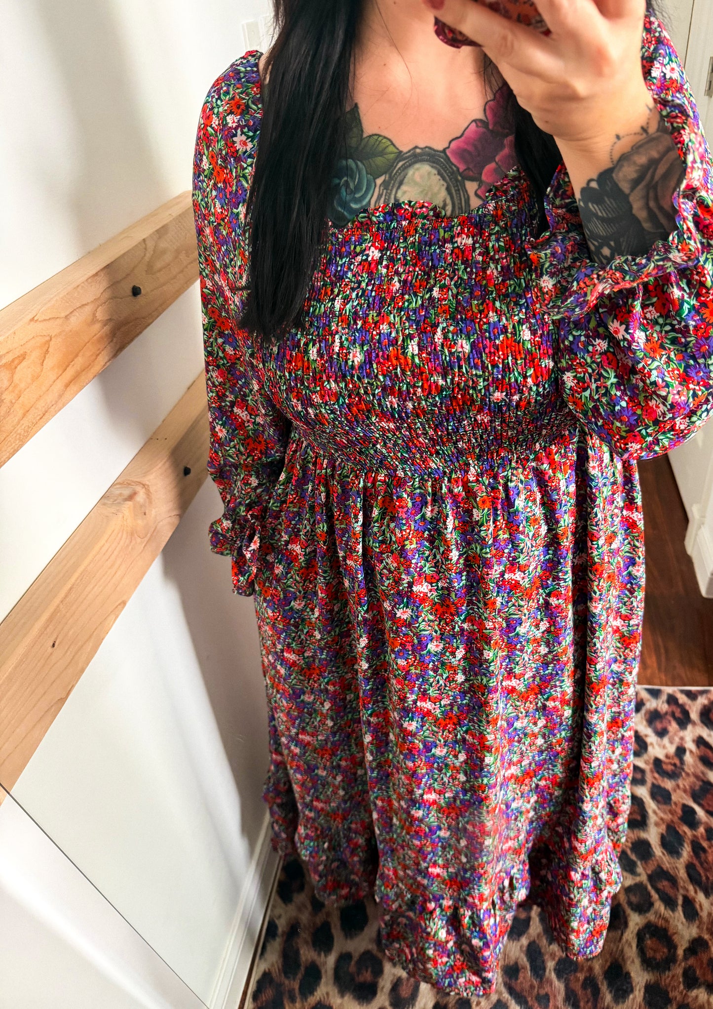 Red & Purple Floral Dress : L