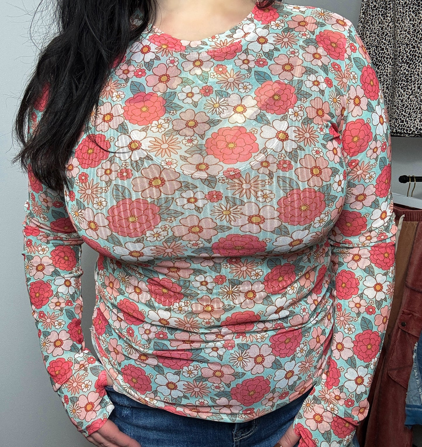 Pink Garden Mesh Top