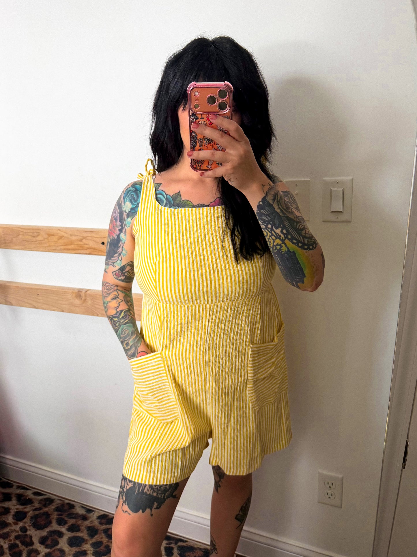 Yellow Striped Romper : NEW : L
