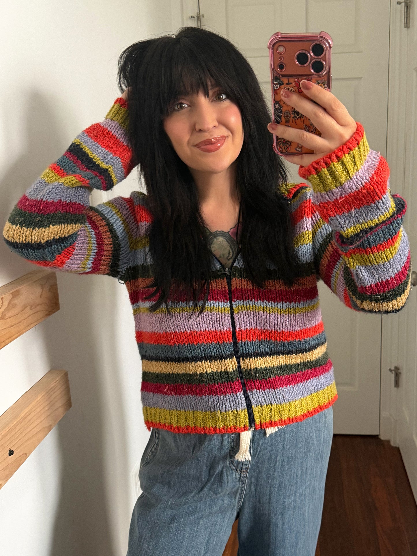 Stripe Zip Sweater : M