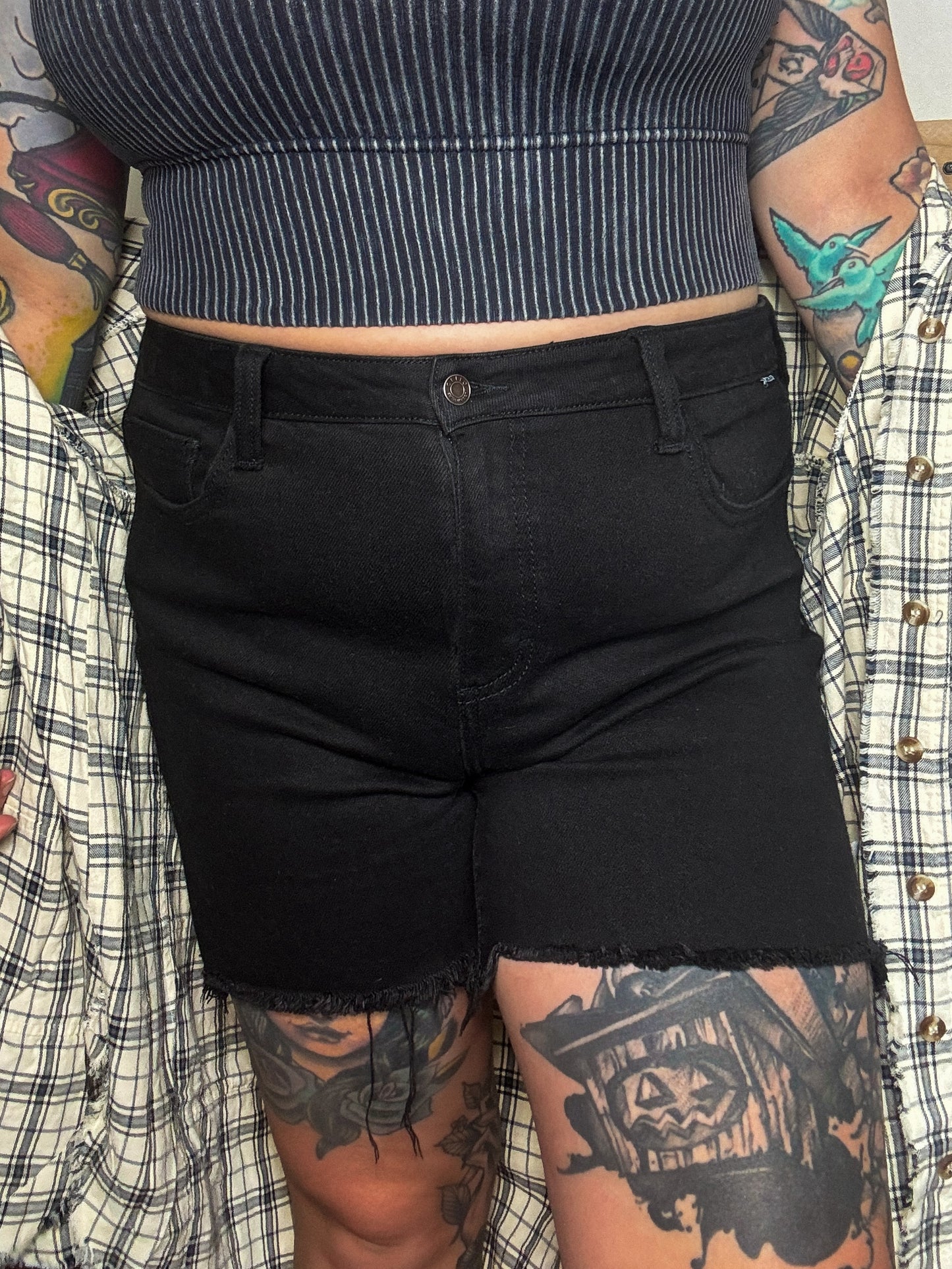 Frayed Cello Shorts : Black (S & 2X)