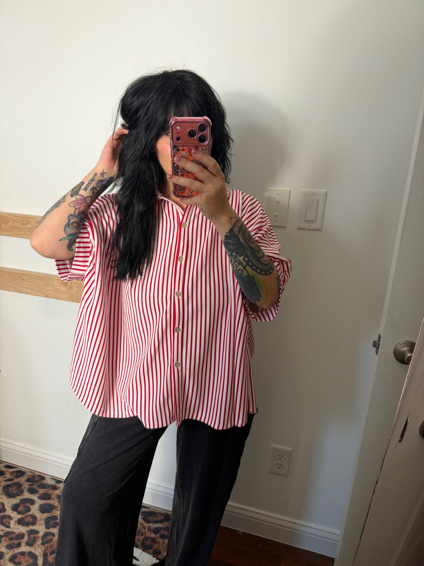 Red Striped Blouse : Oversized
