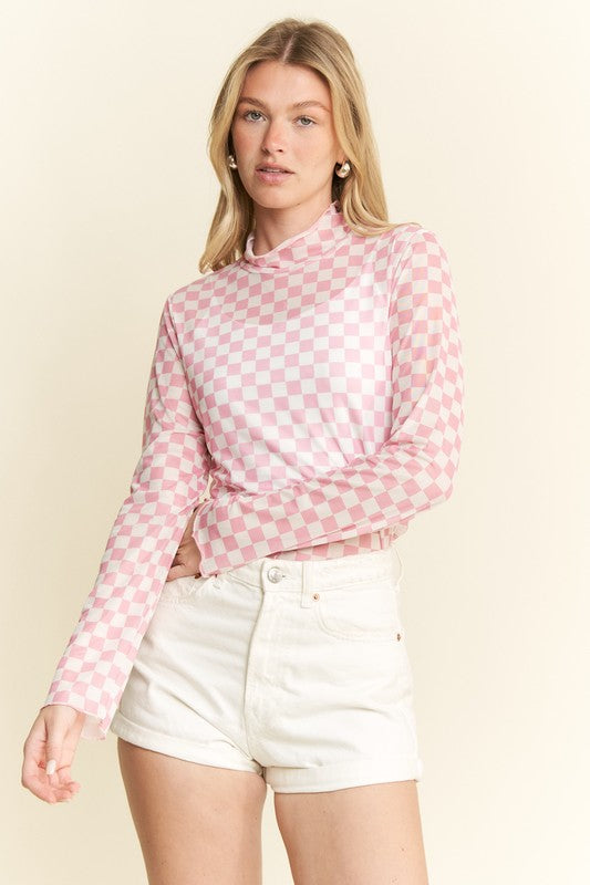 Pastel Pink Checkered Mesh