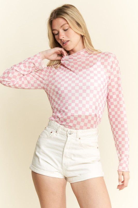 Pastel Pink Checkered Mesh