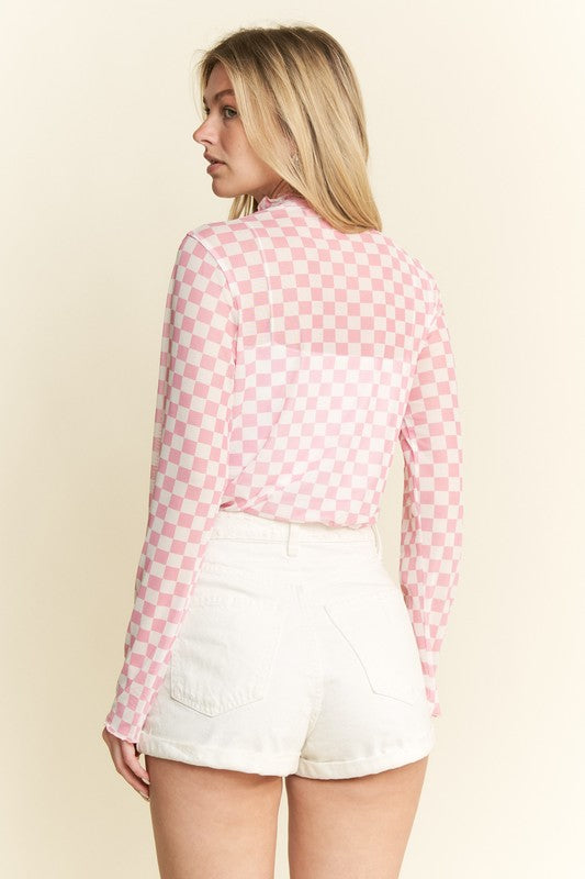 Pastel Pink Checkered Mesh