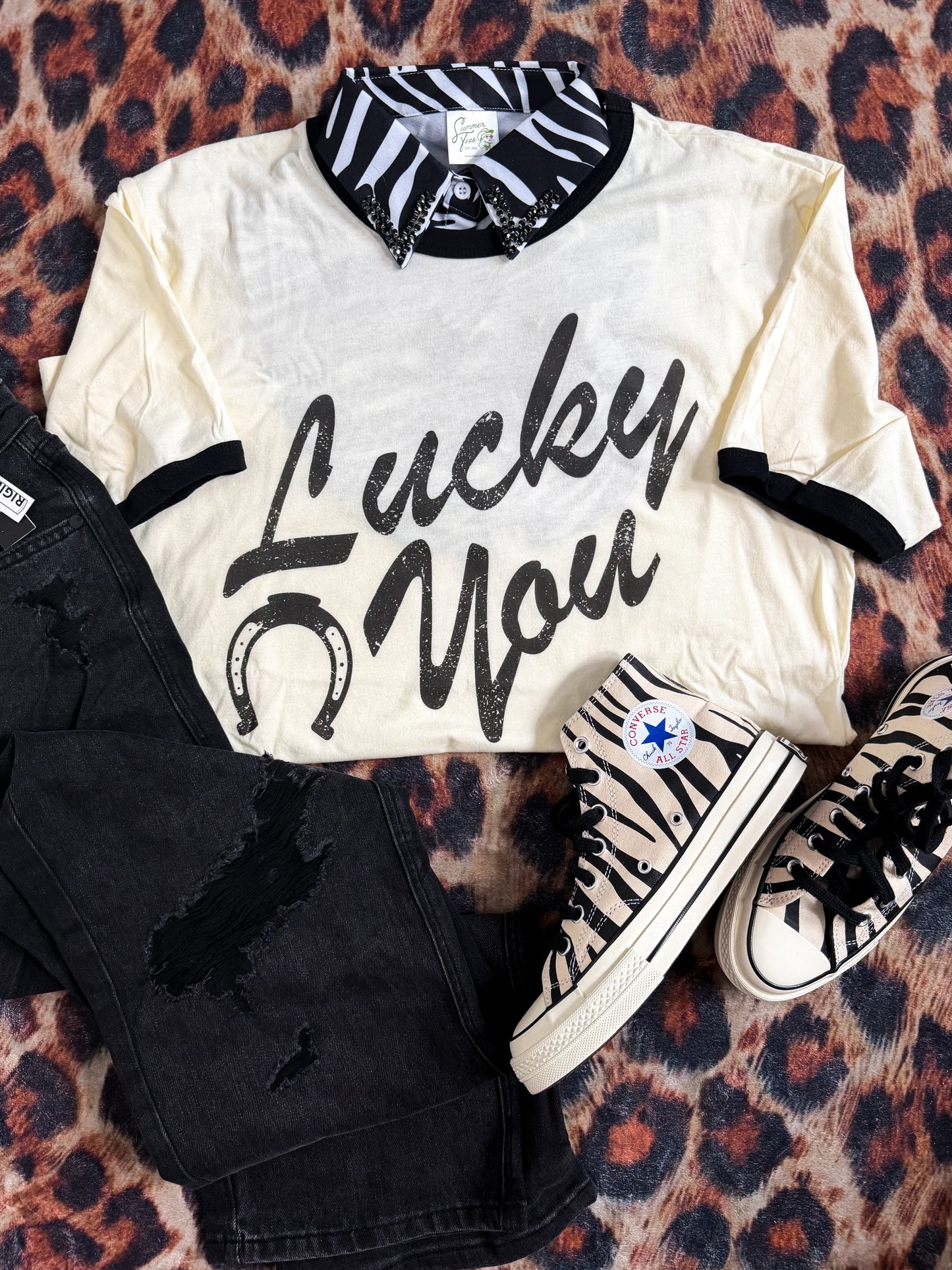 Lucky You Ringer Tee : Relaxed Fit