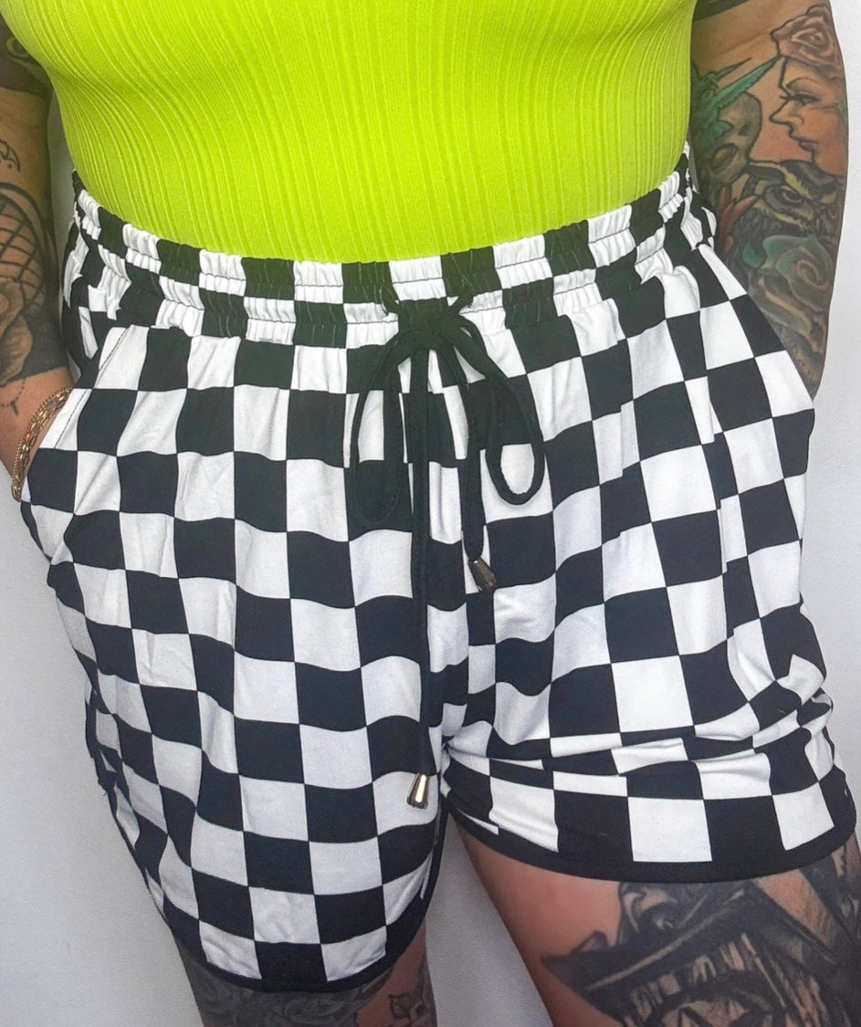 Checked Drawstring Shorts