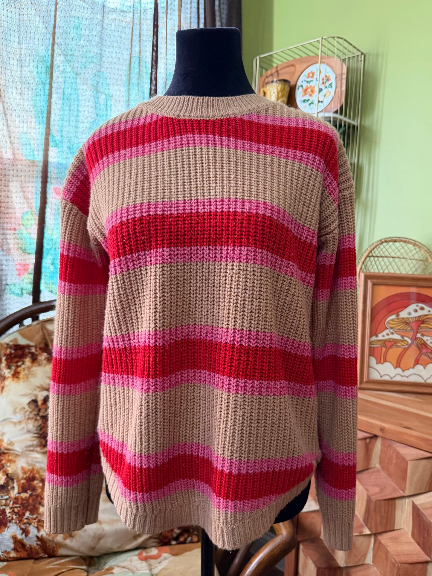 Pink Red Striped Sweater : S