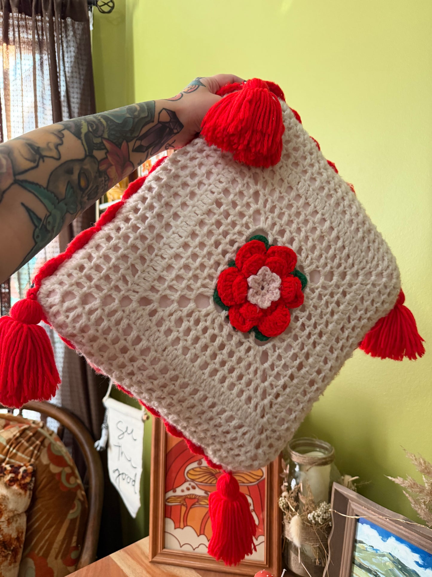 Red Flower Pillow : 2 Sided
