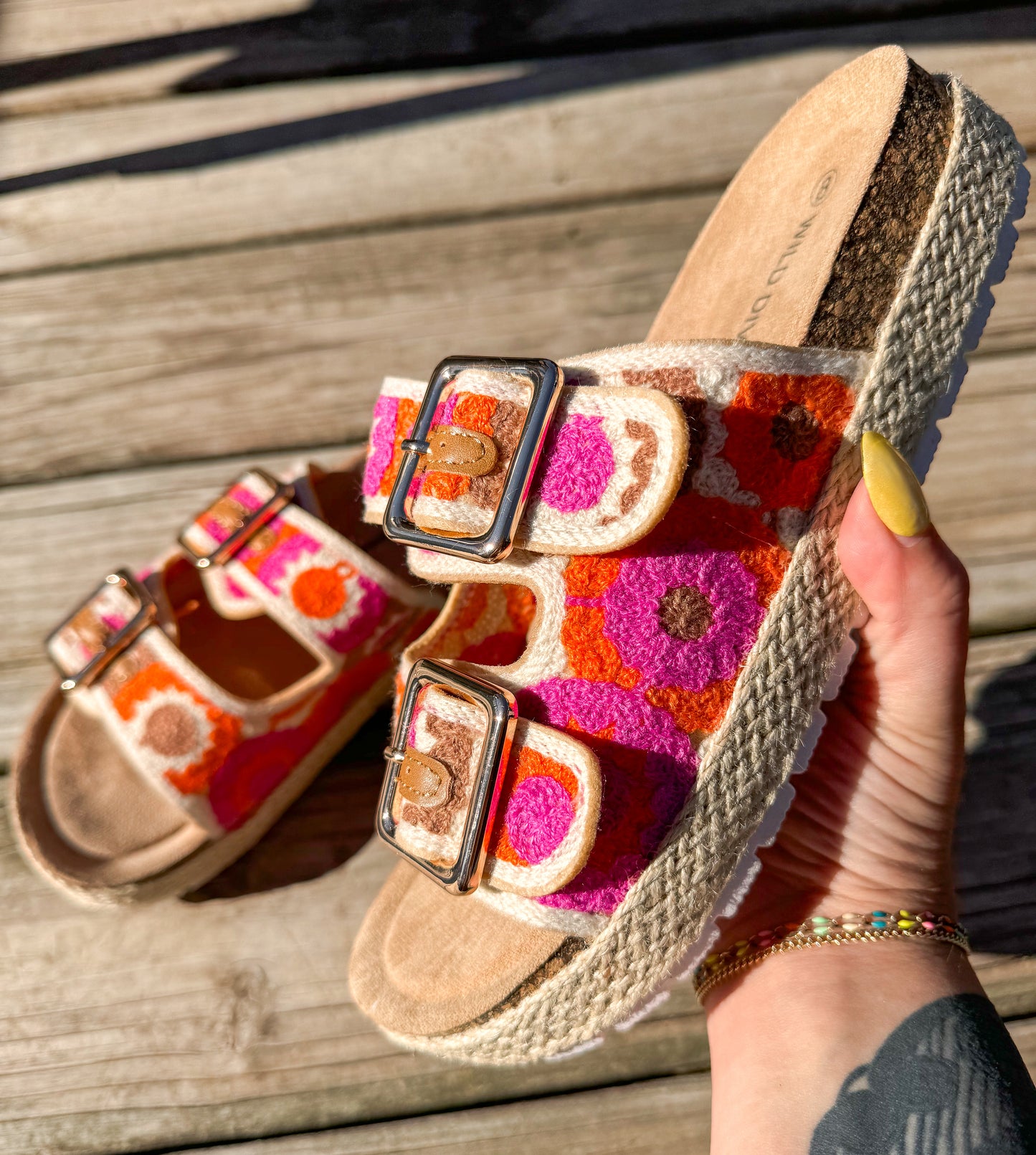 Floral Crochet Sandals : Pink & Orange Combo