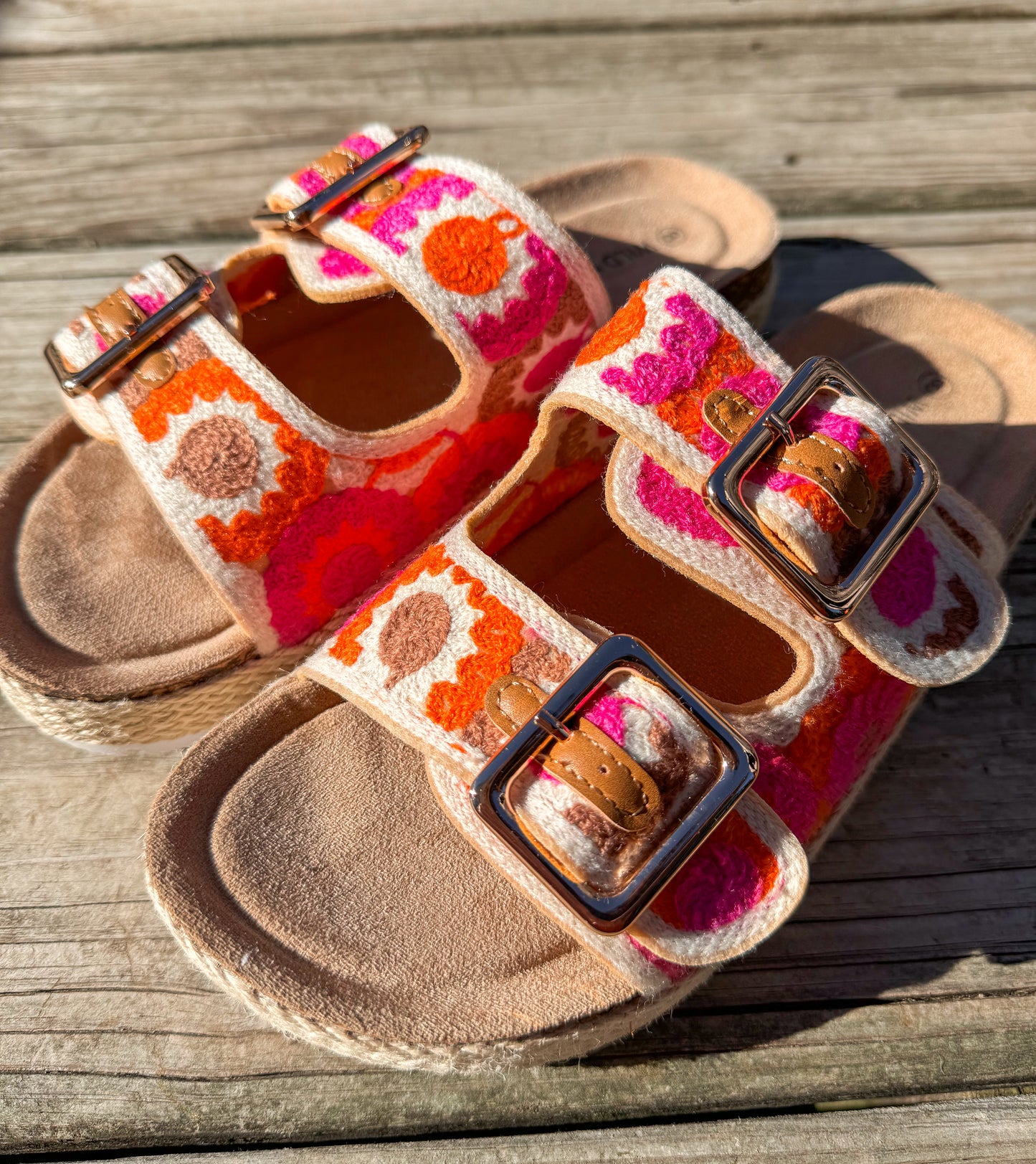 Floral Crochet Sandals : Pink & Orange Combo