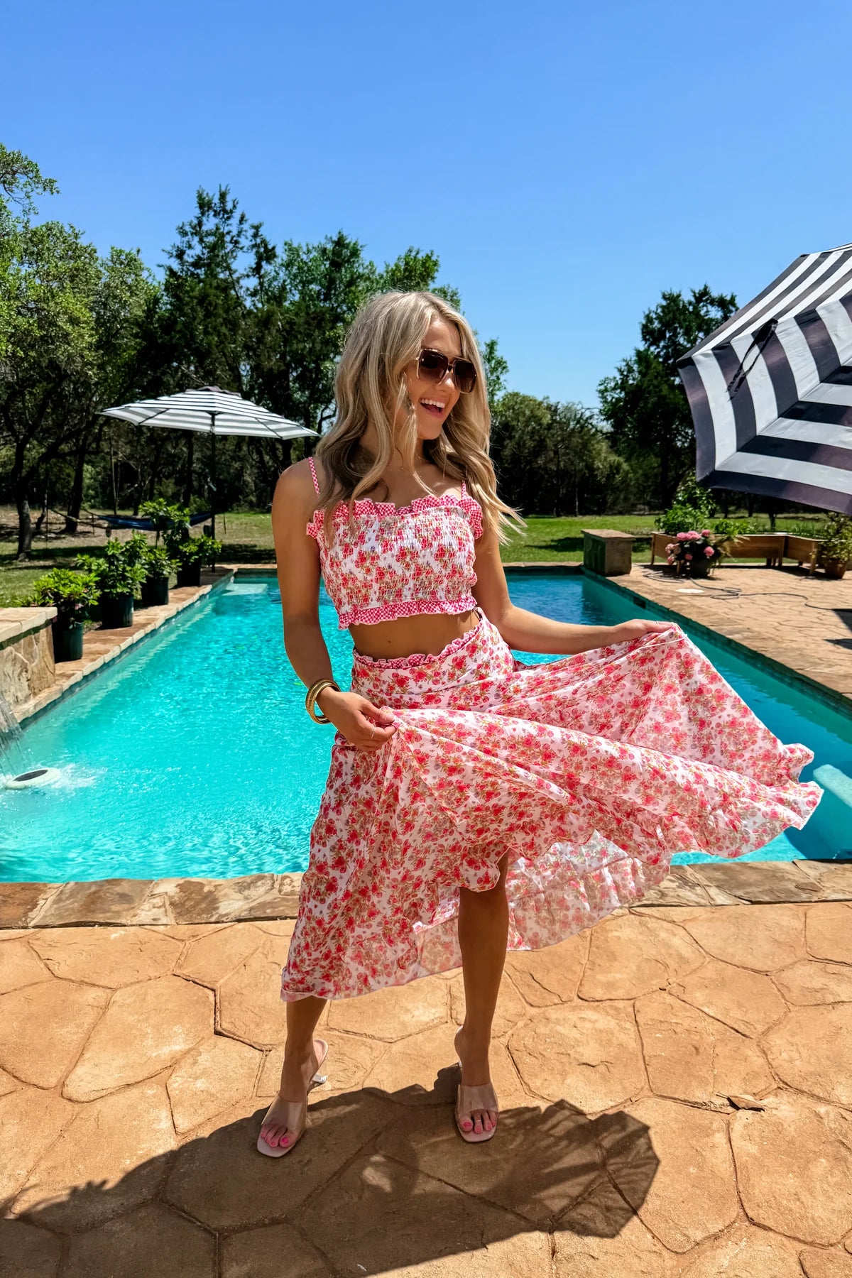 Floral Checker Swim Top | PREORDER