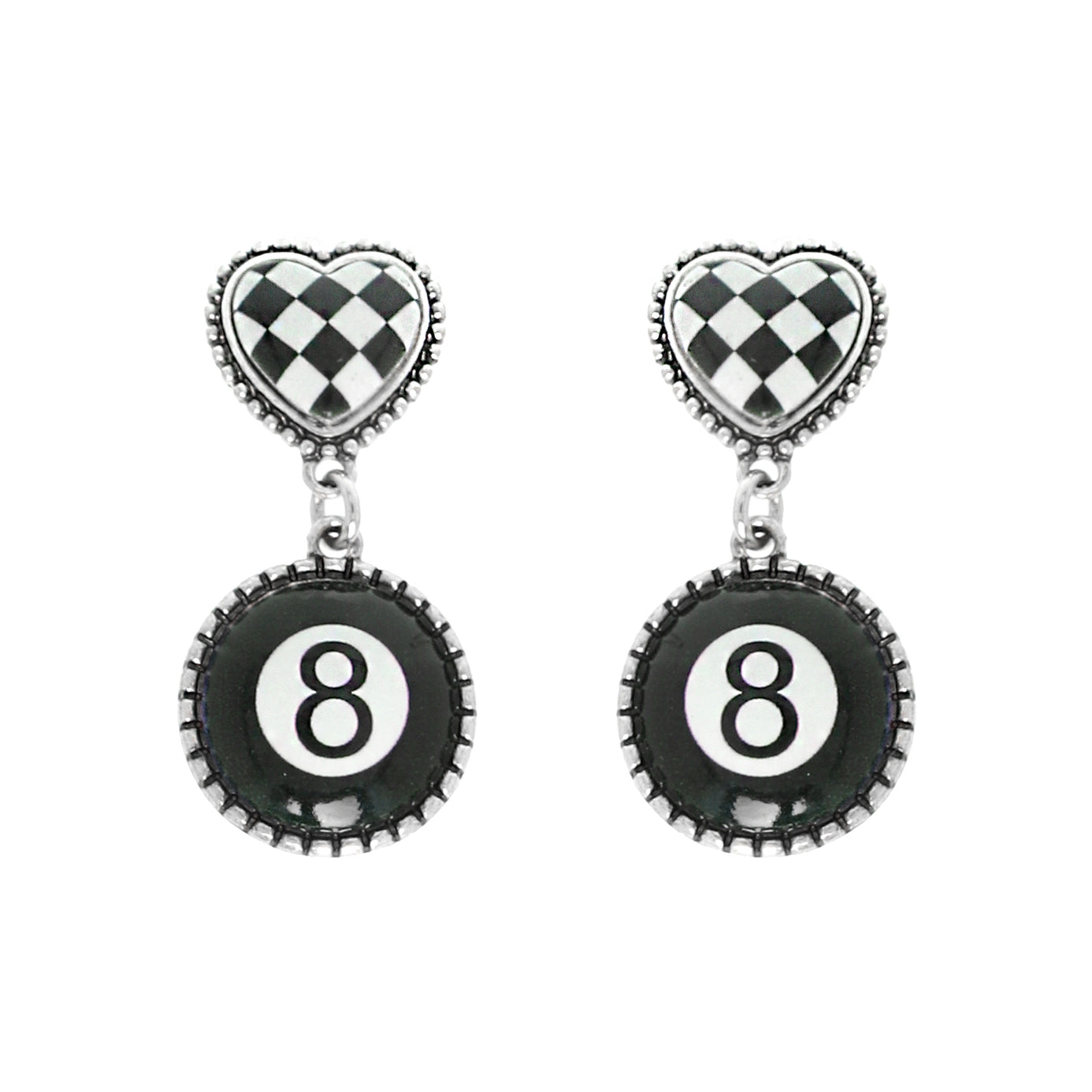 Checker Heart 8 Ball Earrings | PREORDER