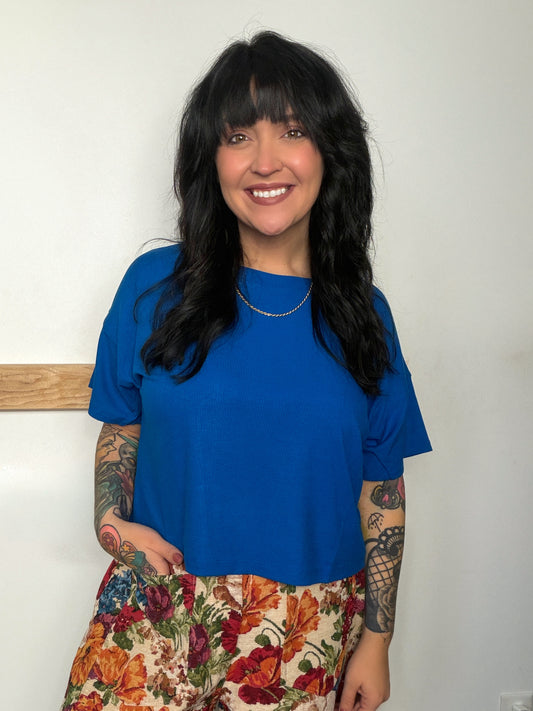 Collin’s Ribbed Box Tee : Blue