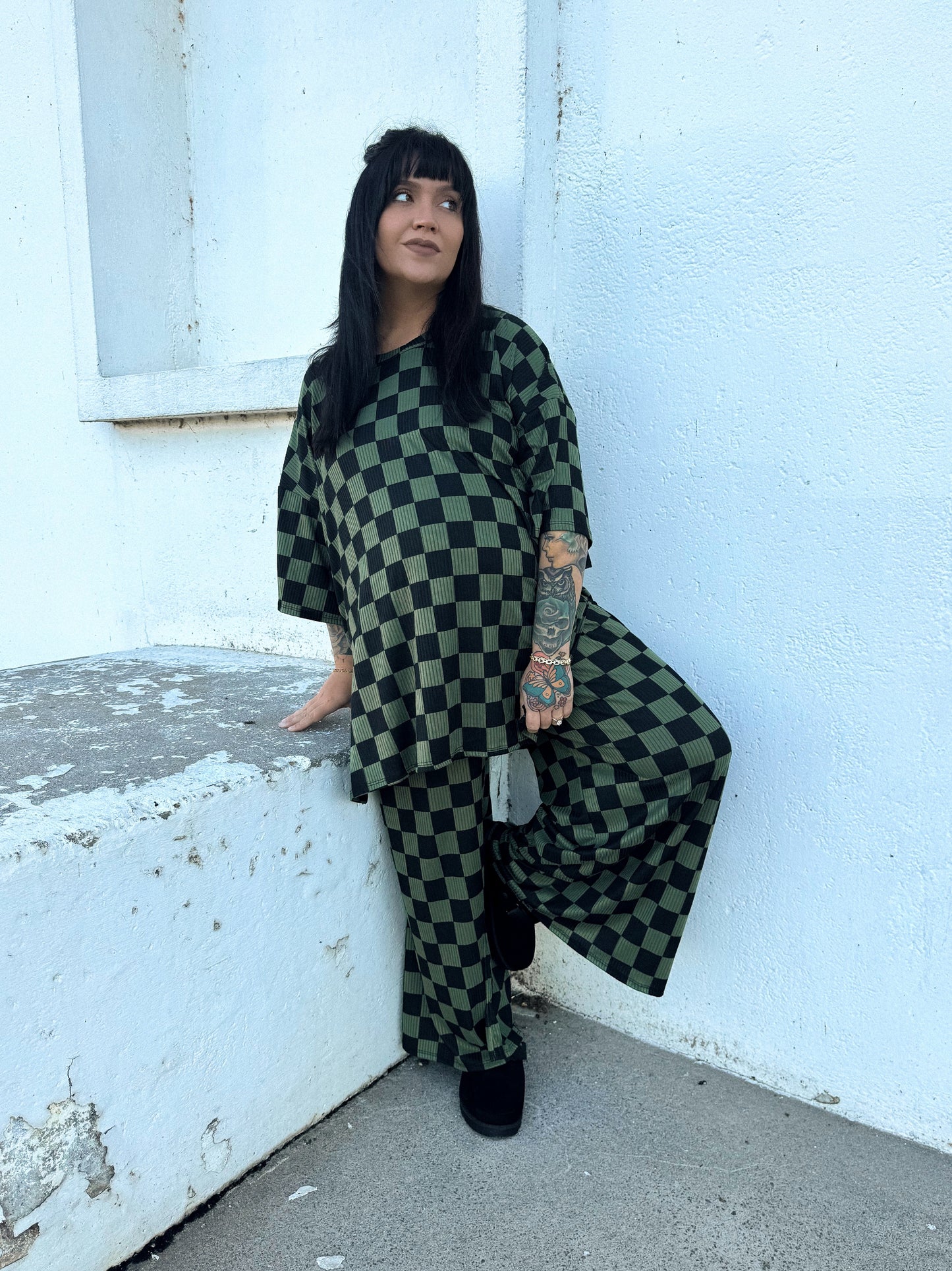 Ribbed Checked Set | Olive