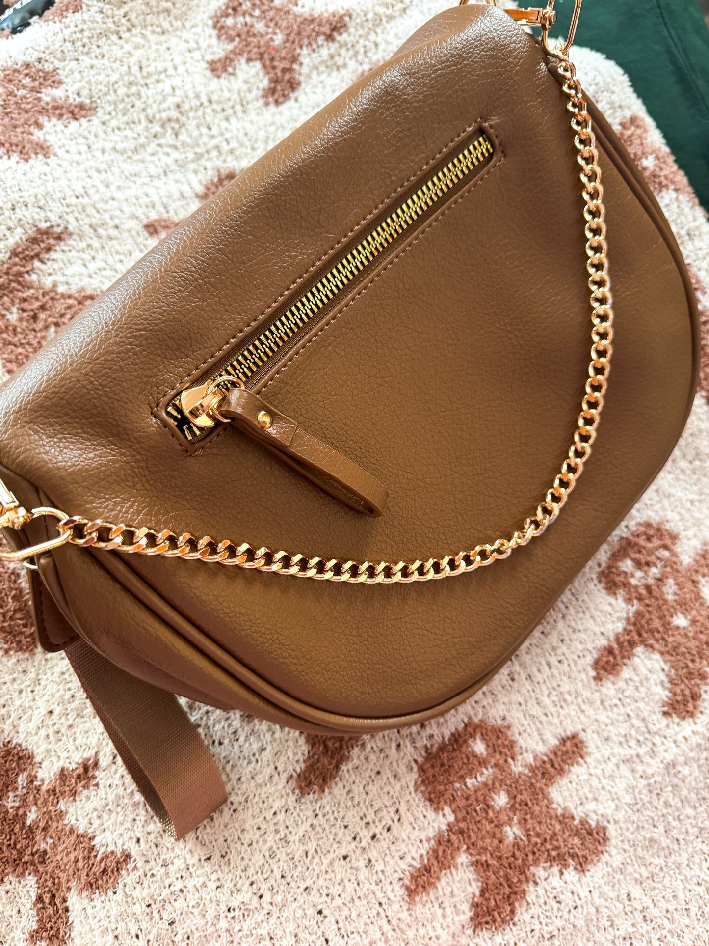 Camel Double Zipper Crossbody