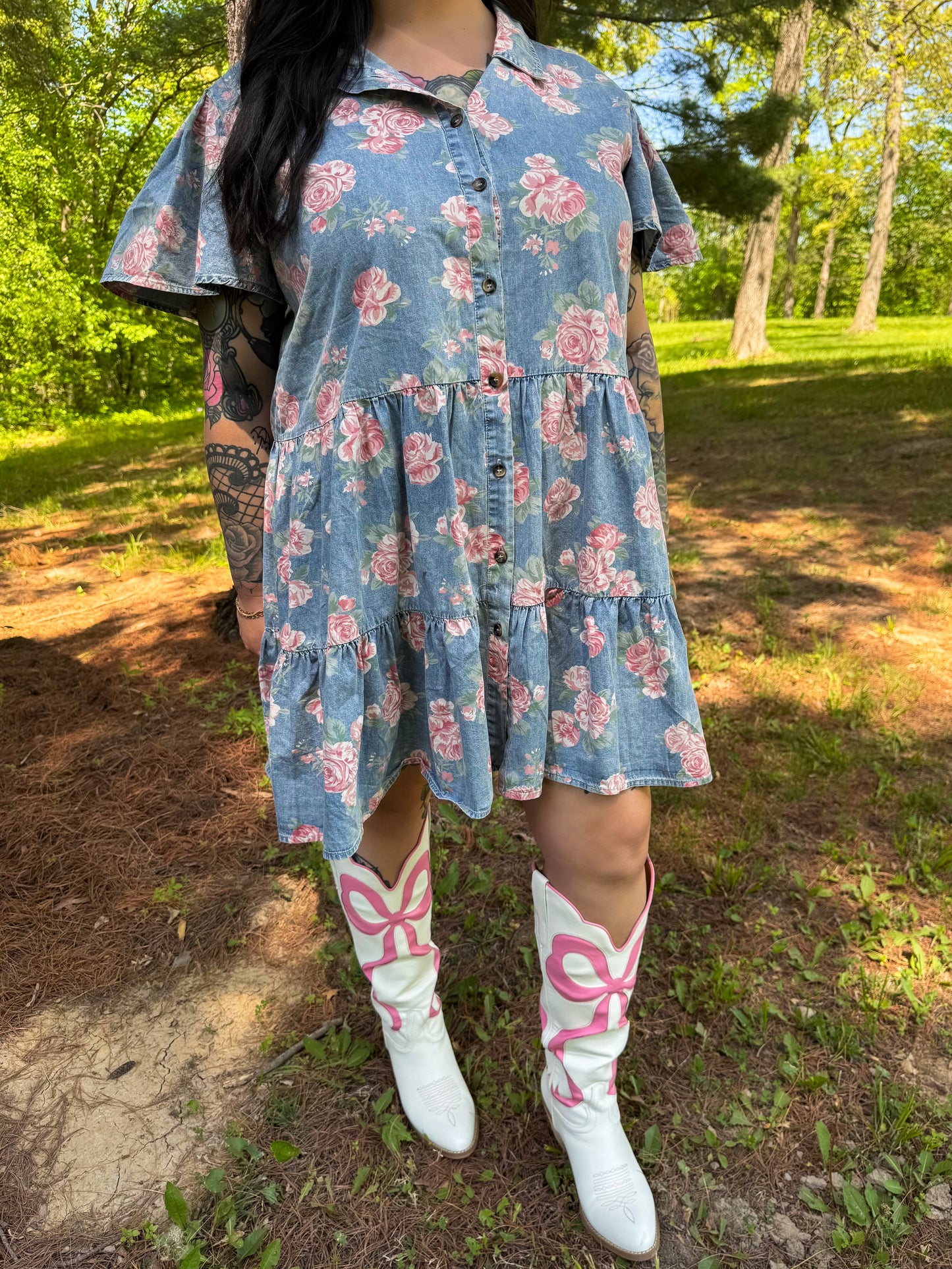 Wild Rose Denim Dress