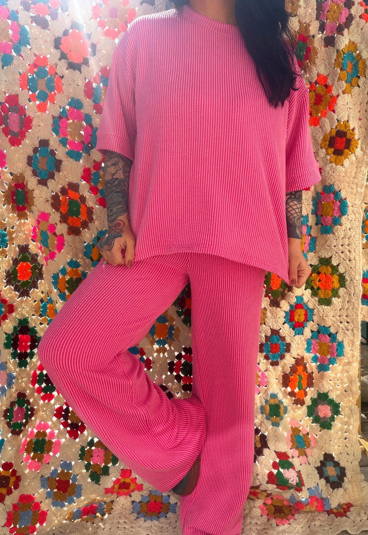 Coffee Date Ribbed Set : Pink