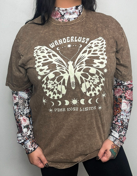 Wanderlust Butterfly Tee : Latte : Oversized