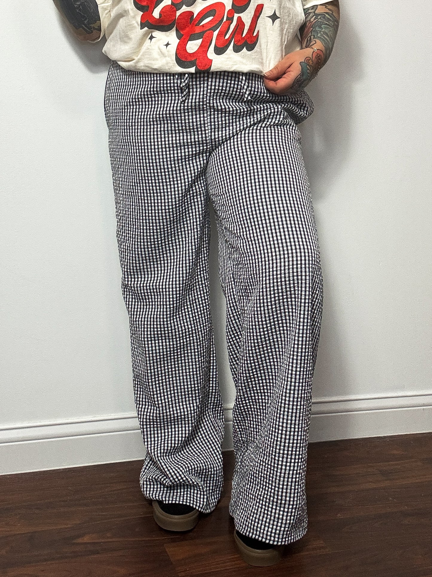 Gingham Plaid Pants : Black