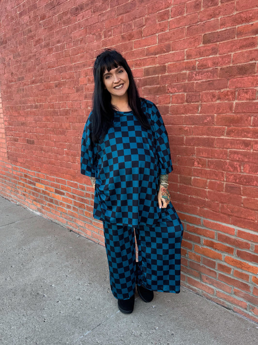 Ribbed Check Set | Teal