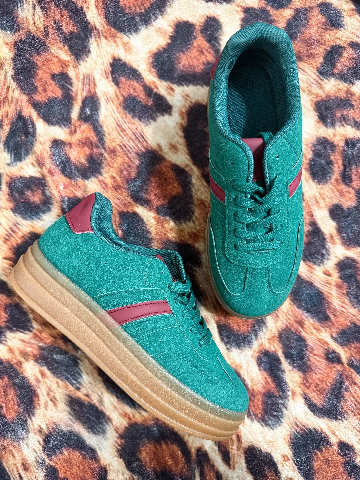 Asher Sneaker : Green + Burgundy