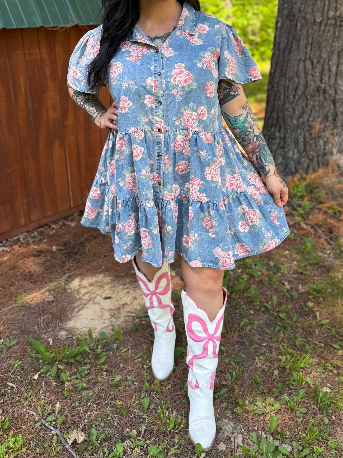 Wild Rose Denim Dress
