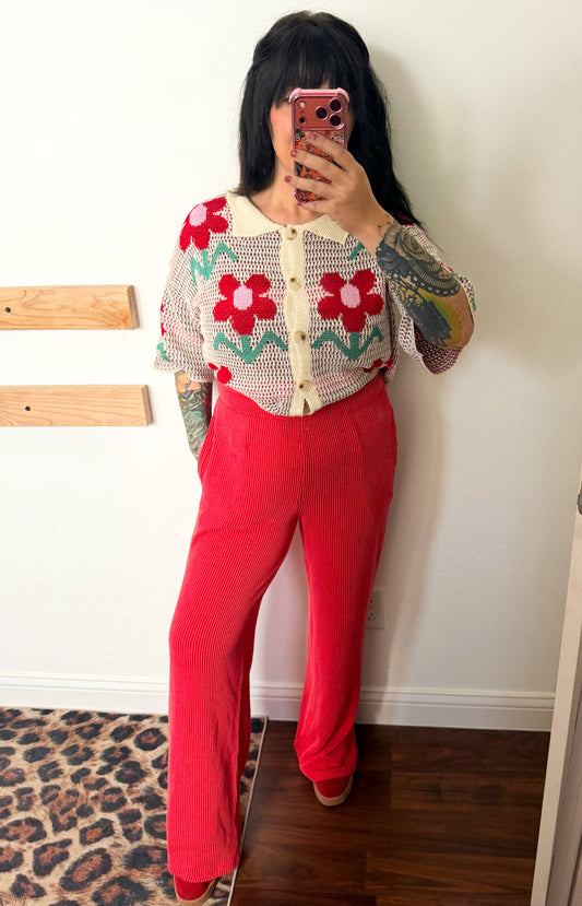 Red Daisy Retro Top