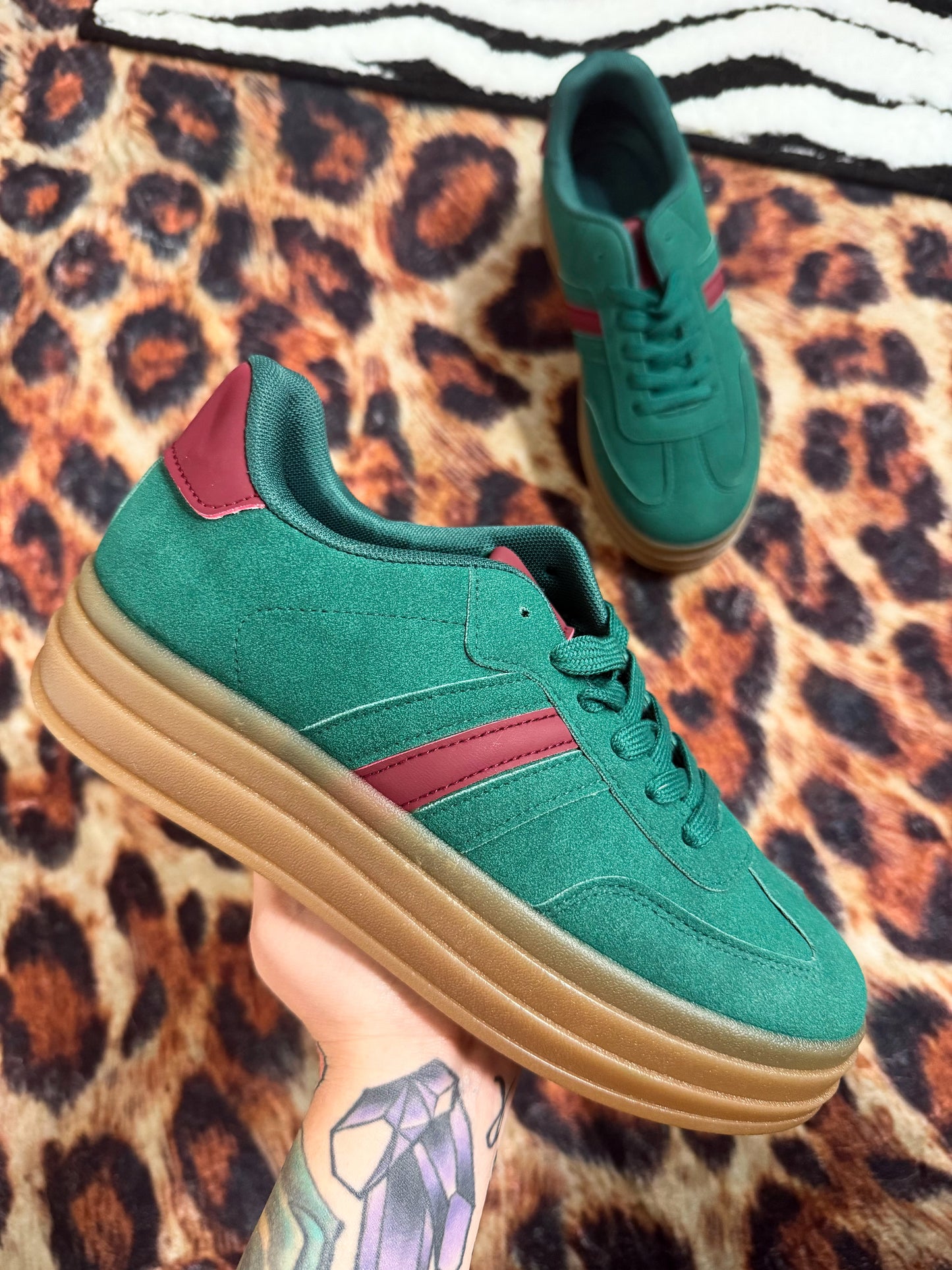 Asher Sneaker : Green + Burgundy