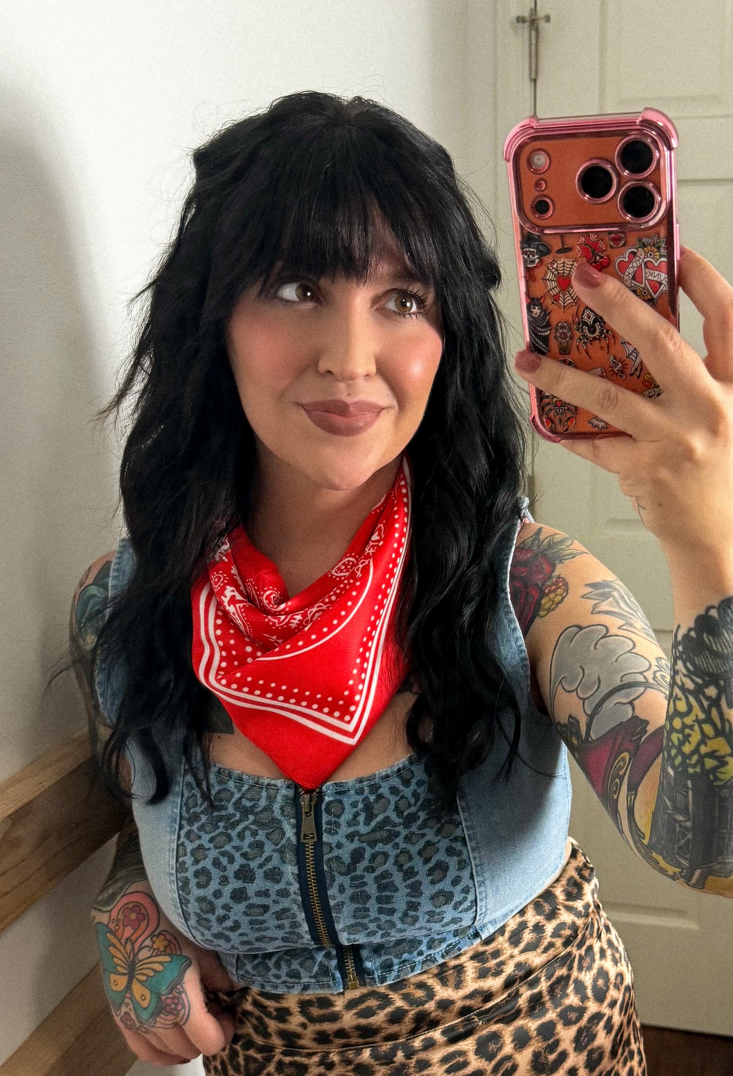 Leopard Denim Zip Top