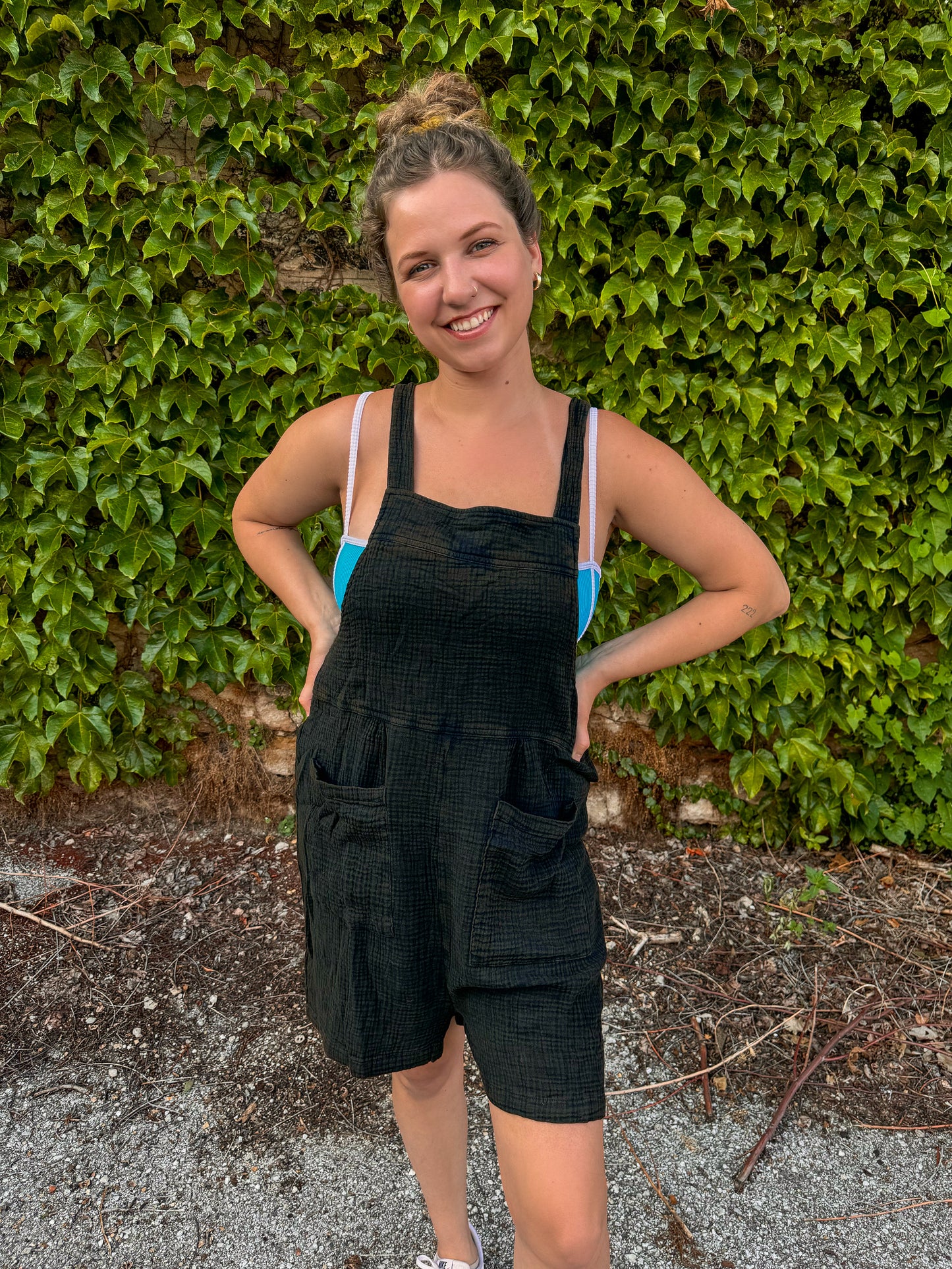 Payton Gauze Romper : Mineral Black