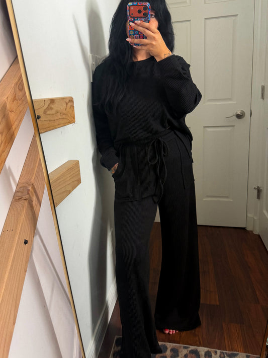 Coffee Date Long Sleeve Set : Black