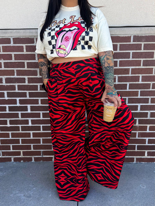 Red Luxe Zebra Pants