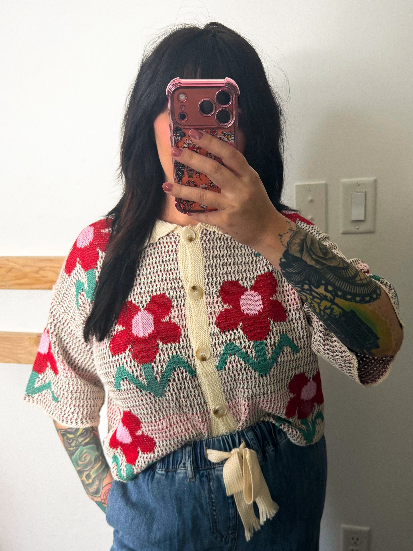 Red Daisy Retro Top
