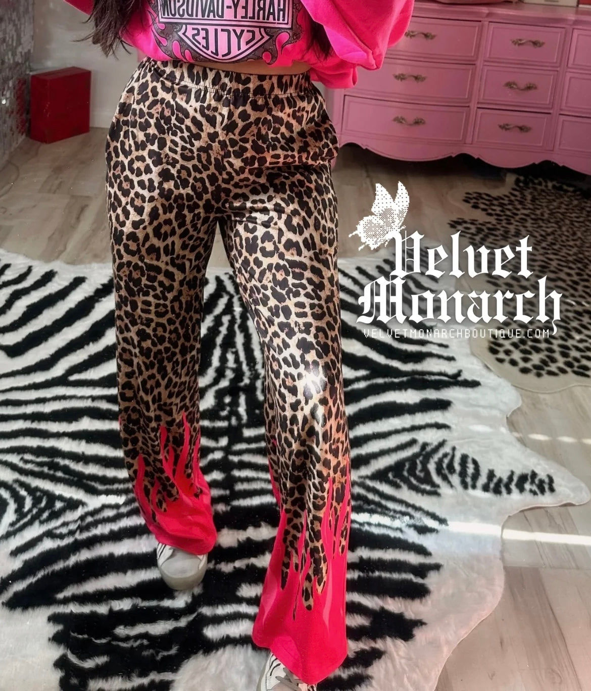Pink Flame Leopard Pants