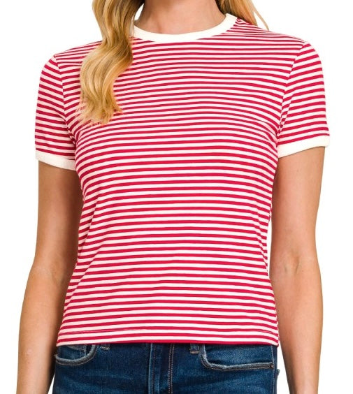 Red Stripe Banded Tee