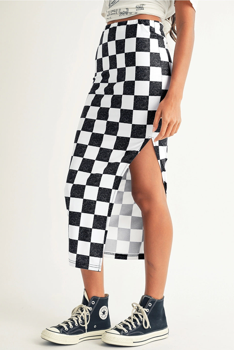 Checkered Slit Skirt