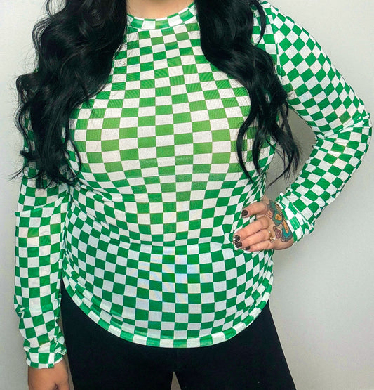 Green Checkered Mesh Top