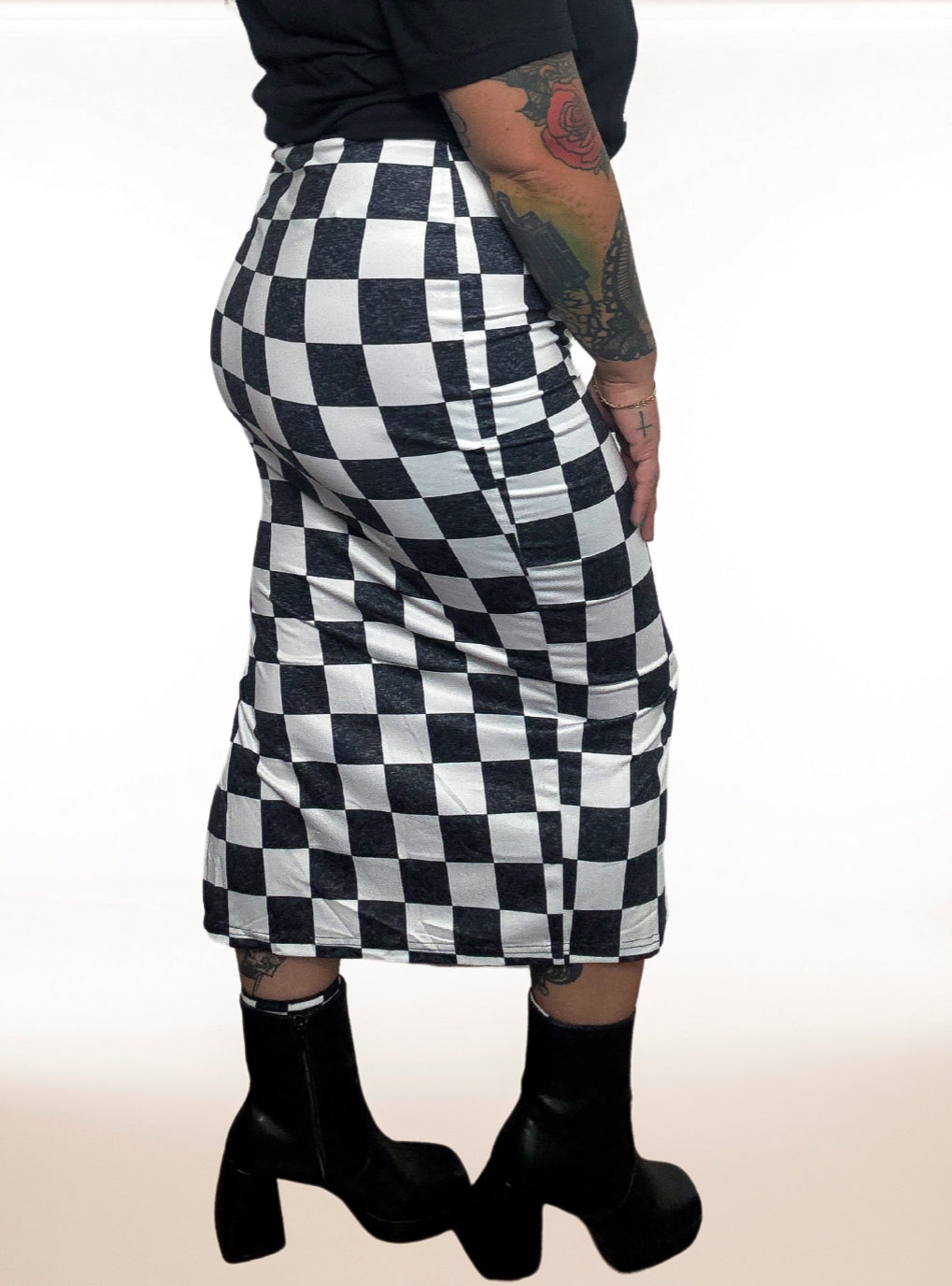 Checkered Slit Skirt