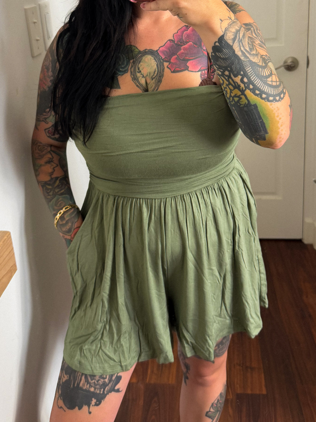 Rae Romper : Olive