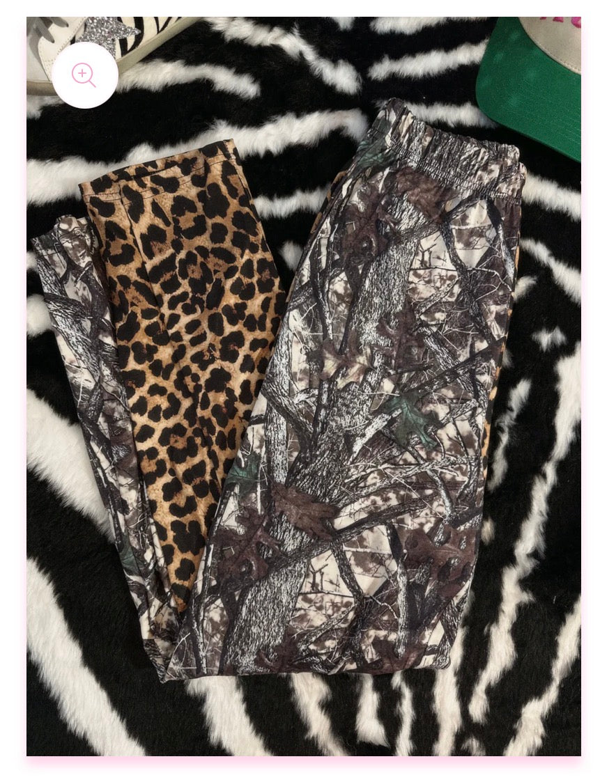 KIDS Double Trouble Split Cheetah & Real Tree Camo Pants : PREORDER