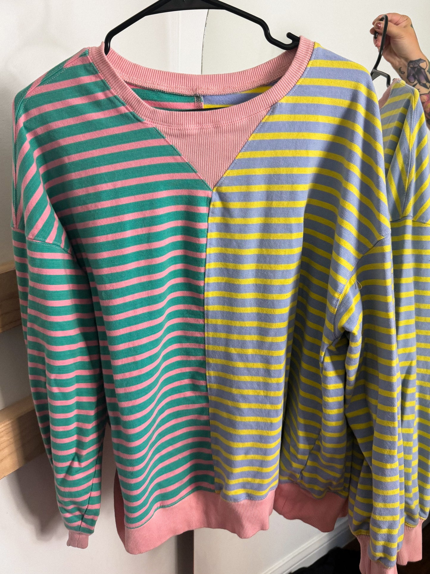 Striped Split LS Top : L : Eased Fit