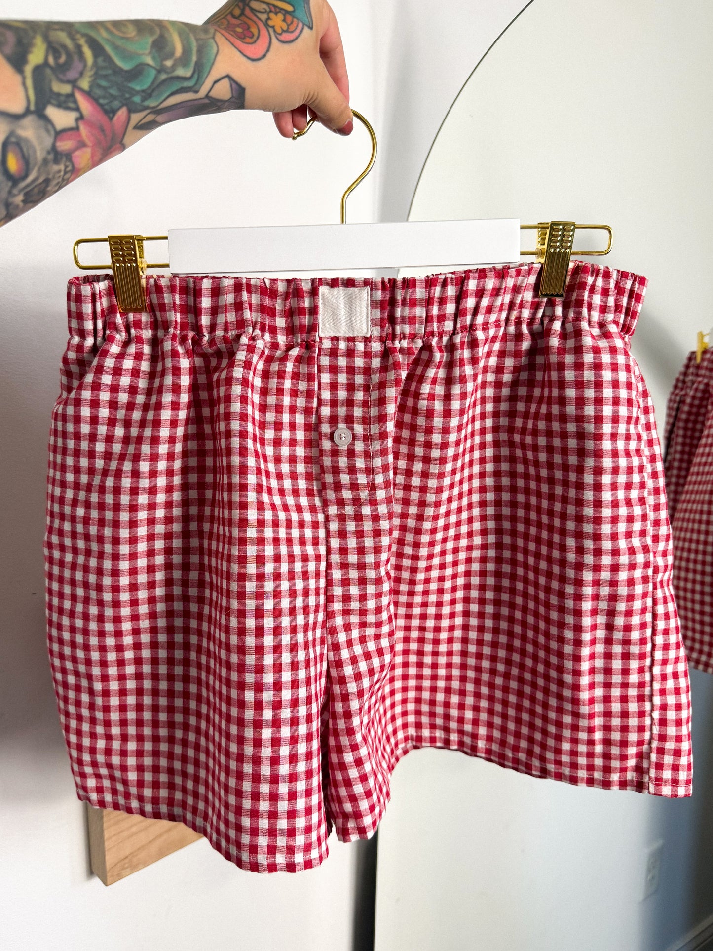 Red Gingham Boxer Shorts : XL