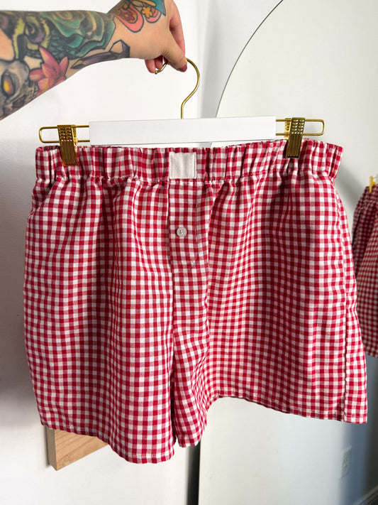 Red Gingham Boxer Shorts : XL