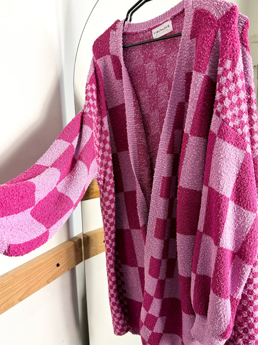 Magenta Check Cardigan : NEW W/ TAGS : M OVERSIZED