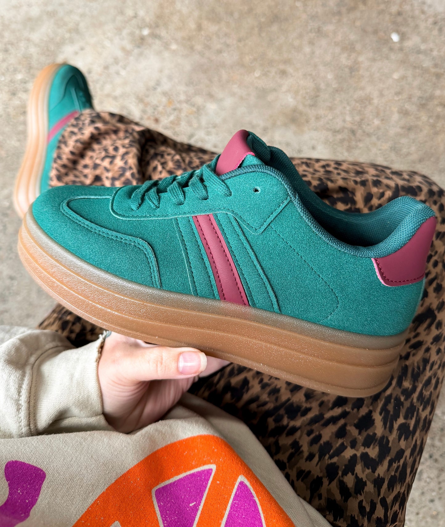 Asher Sneaker : Green + Burgundy