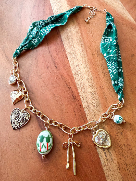 Green Bandana Charm Necklace