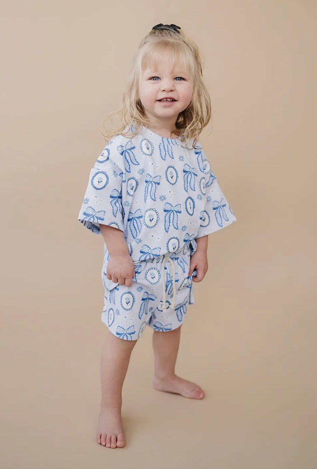 Blue Bow Shorts Set
